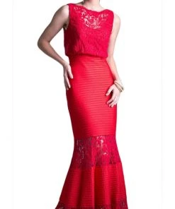 Cinderella Divine - CF138 Lace Bateau Mermaid Evening Gown Formal Gowns