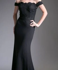 Cinderella Divine - CF158 Off Shoulder Stretch Crepe Satin Gown