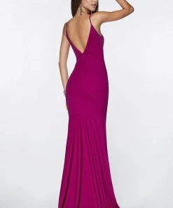 Cinderella Divine - CF329 Plunging Bodice Front Slit Mermaid Gown Formal Gowns