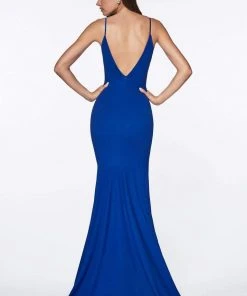 Cinderella Divine - CF329 Plunging Bodice Front Slit Mermaid Gown Formal Gowns