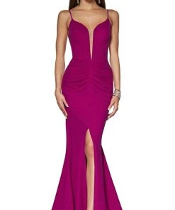 Cinderella Divine - CF329 Plunging Bodice Front Slit Mermaid Gown Formal Gowns