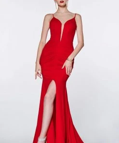 Cinderella Divine - CF329 Plunging Bodice Front Slit Mermaid Gown Formal Gowns