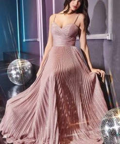 Formal Gowns Cinderella Divine - CH221 Pleated V-Neck Empire Glitter Dress