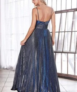 Formal Gowns Cinderella Divine - CH221 Pleated V-Neck Empire Glitter Dress