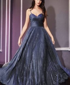 Formal Gowns Cinderella Divine - CH221 Pleated V-Neck Empire Glitter Dress