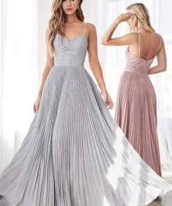 Formal Gowns Cinderella Divine - CH221 Pleated V-Neck Empire Glitter Dress