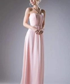 Cinderella Divine - CH529 Beaded Spaghetti Straps Chiffon A Line Gown Formal Gowns