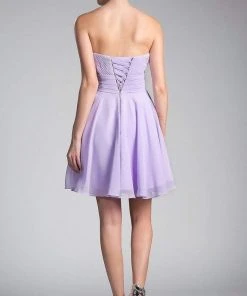 Cinderella Divine - CJ216S Rosette Pleated Sweetheart Chiffon Cocktail Dress Cocktail Dresses