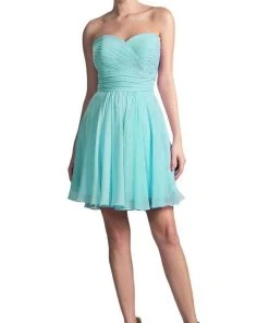 Cinderella Divine - CJ216S Rosette Pleated Sweetheart Chiffon Cocktail Dress Cocktail Dresses
