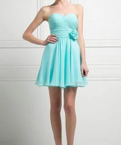 Cinderella Divine - CJ216S Rosette Pleated Sweetheart Chiffon Cocktail Dress Cocktail Dresses