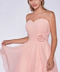 Cinderella Divine - CJ216S Rosette Pleated Sweetheart Chiffon Cocktail Dress Cocktail Dresses