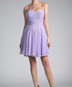 Cinderella Divine - CJ216S Rosette Pleated Sweetheart Chiffon Cocktail Dress Cocktail Dresses