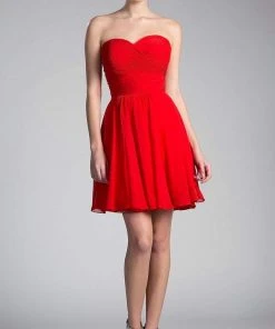 Cinderella Divine - CJ216S Rosette Pleated Sweetheart Chiffon Cocktail Dress Cocktail Dresses