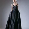 Cinderella Divine - CJ225 Beaded Belt Sleeveless Satin Evening Gown 1 Cinderella Divine - CJ225 Beaded Belt Sleeveless Satin Evening Gown