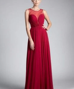 Cinderella Divine - CJ251 Illusion Neckline A-Line Chiffon Dress 15 Cinderella Divine - CJ251 Illusion Neckline A-Line Chiffon Dress