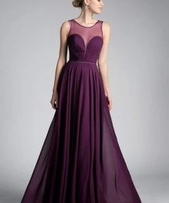 Cinderella Divine - CJ251 Illusion Neckline A-Line Chiffon Dress 14 Cinderella Divine - CJ251 Illusion Neckline A-Line Chiffon Dress