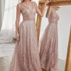 Formal Gowns Cinderella Divine - CJ256 V-Neck Glitter Print A-Line Prom Gown
