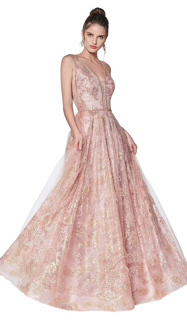Cinderella Divine - CJ271 Glitter Print V-neck Ballgown 3 Cinderella Divine - CJ271 Glitter Print V-neck Ballgown
