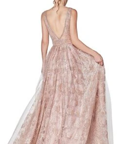 Cinderella Divine - CJ271 Glitter Print V-neck Ballgown 8 Cinderella Divine - CJ271 Glitter Print V-neck Ballgown