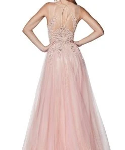 Cinderella Divine - CJ501 Jeweled Lace A-line Gown Formal Gowns