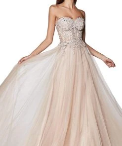 Formal Gowns Cinderella Divine - CJ502 Strapless Illusion Corset Boned A-Line Gown
