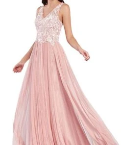 Formal Gowns Cinderella Divine - CJ528 Lace V-neck Tulle A-line Gown