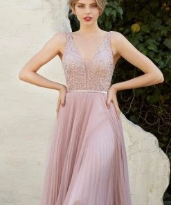 Cinderella Divine - CJ535 V-Neck Embellished A-line Dress