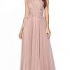 Cinderella Divine - CJ536 Lace Appliqued A-Line Evening Dress Formal Gowns