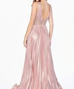 Cinderella Divine - CJ537 Deep V-neck Beaded A-line Gown Formal Gowns