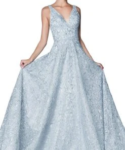 Formal Gowns Cinderella Divine - CK834 Floral Embroidered A-Line Long Gown