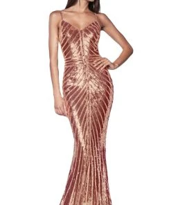 Cinderella Divine - CK848 Bedazzled V-neck Mermaid Dress Formal Gowns