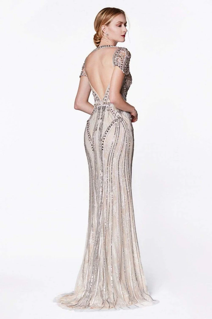 Cinderella Divine - CK865 Illusion Short Sleeve Art Deco Lace Gown 4 Cinderella Divine - CK865 Illusion Short Sleeve Art Deco Lace Gown