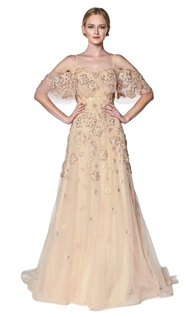 Formal Gowns Cinderella Divine - CK896 Floral Embellished Off-Shoulder A-line Gown 3 Formal Gowns Cinderella Divine - CK896 Floral Embellished Off-Shoulder A-line Gown