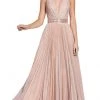 Cinderella Divine - CM9086 Deep V-neck Beaded Pleated A-line Dress Formal Gowns