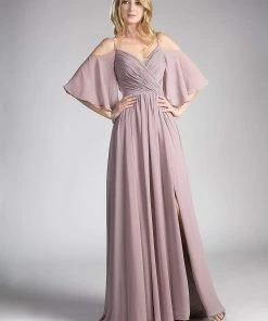 Cinderella Divine - Cold Shoulders Flutter Sleeve Evening Dress CJ267 - 1 Pc Dusty Rose In Size 4 Available
