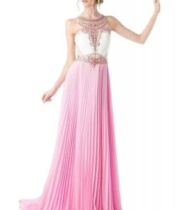 Cinderella Divine - CR742 Jewel-Ornate Pleated A-Line Gown