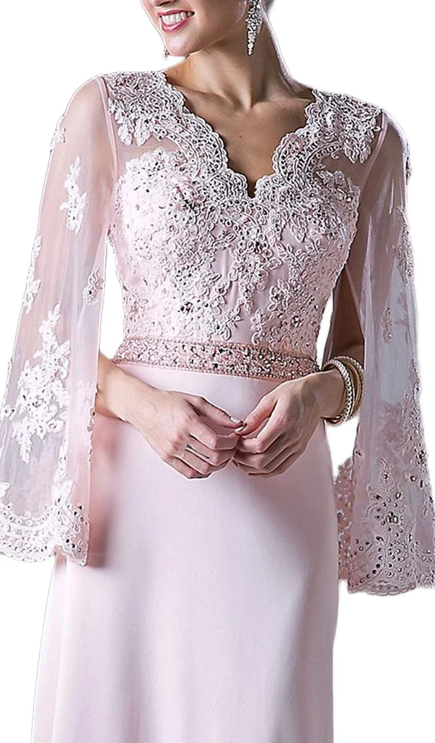 Formal Gowns Cinderella Divine - CR771 Embellished Scalloped V-neck Sheath Dress 6 Formal Gowns Cinderella Divine - CR771 Embellished Scalloped V-neck Sheath Dress