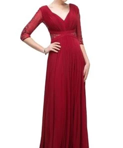 Cinderella Divine - CR785 Beaded Embroidered Empire Waist Long Dress Formal Gowns