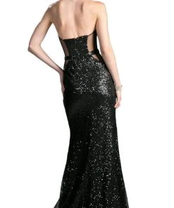 Cinderella Divine - CR803 Strapless Illusion Sequined Evening Gown Formal Gowns