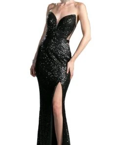Cinderella Divine - CR803 Strapless Illusion Sequined Evening Gown Formal Gowns