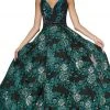 Cinderella Divine - CR821 Deep V-neck Brocade A-line Gown