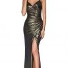 Cinderella Divine - CR825 Metallic Wrap-Style High Slit Gown Formal Gowns