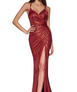 Cinderella Divine - CR825 Metallic Wrap-Style High Slit Gown Formal Gowns 7 Cinderella Divine - CR825 Metallic Wrap-Style High Slit Gown Formal Gowns
