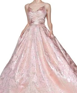 Cinderella Divine - CR827 Brocade V-neck Ballgown Formal Gowns