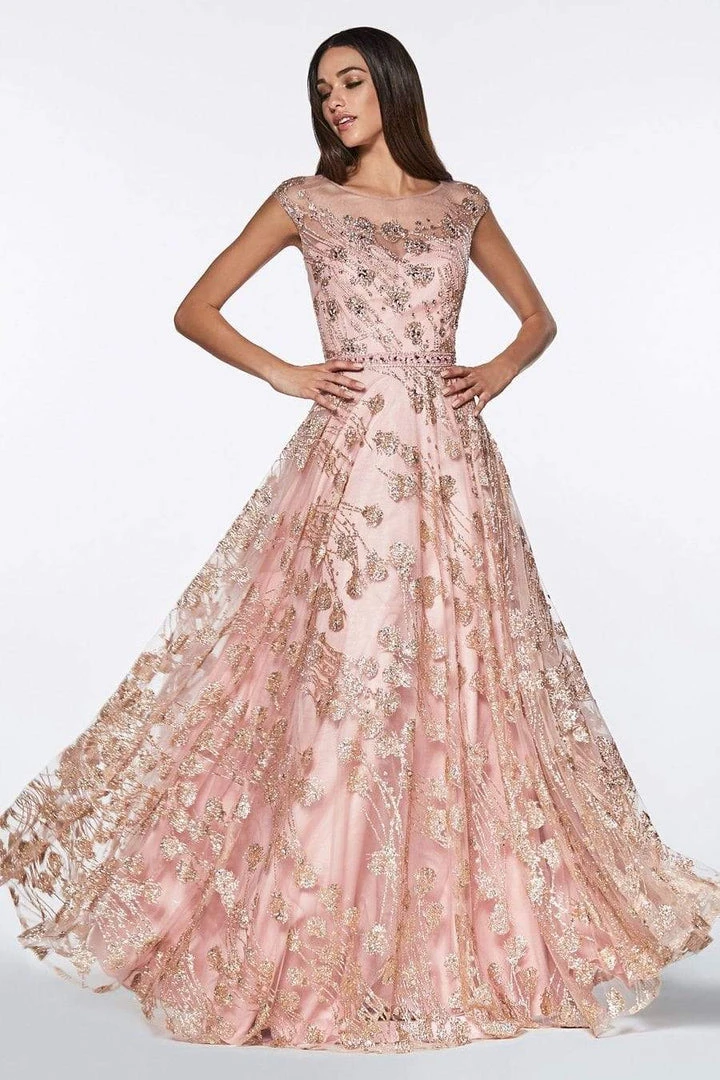 Cinderella Divine - CR830 Glitter Floral Illusion Scoop Ballgown 8 Cinderella Divine - CR830 Glitter Floral Illusion Scoop Ballgown