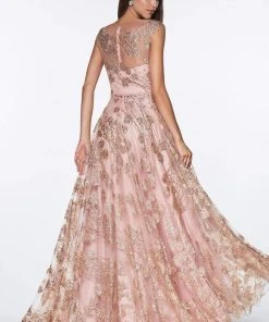 Cinderella Divine - CR830 Glitter Floral Illusion Scoop Ballgown 12 Cinderella Divine - CR830 Glitter Floral Illusion Scoop Ballgown