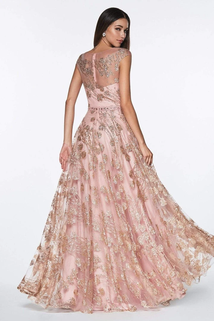 Cinderella Divine - CR830 Glitter Floral Illusion Scoop Ballgown 7 Cinderella Divine - CR830 Glitter Floral Illusion Scoop Ballgown