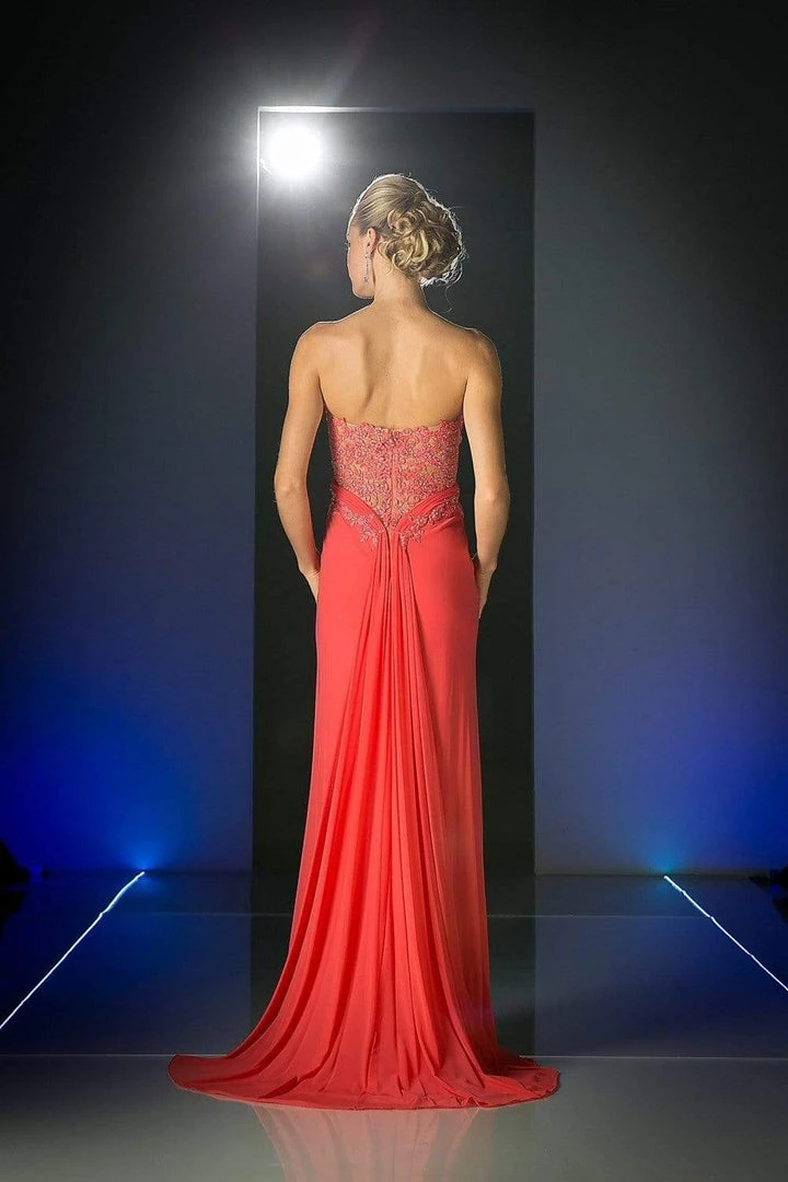 Cinderella Divine - Crisscrossed Strapless Applique Ornate Long Gown 5 Cinderella Divine - Crisscrossed Strapless Applique Ornate Long Gown