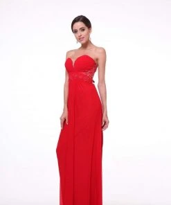 Cinderella Divine - Crisscrossed Strapless Applique Ornate Long Gown 12 Cinderella Divine - Crisscrossed Strapless Applique Ornate Long Gown