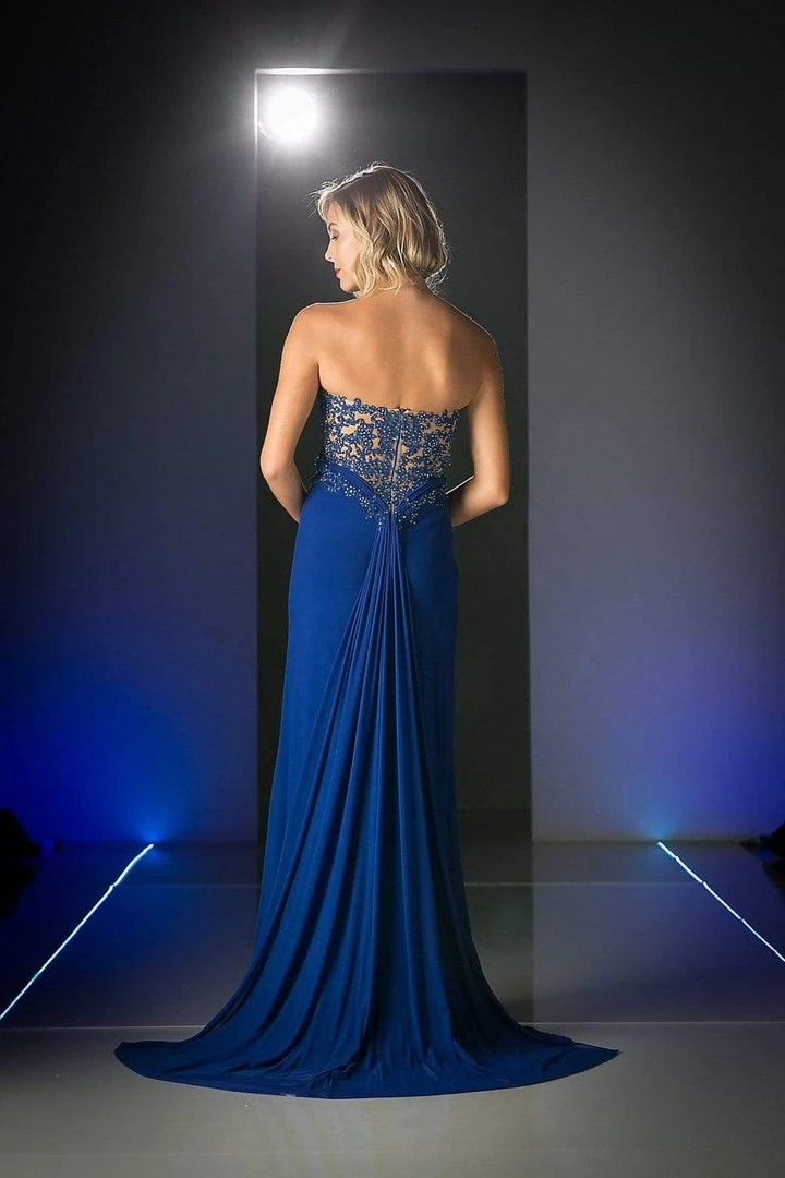 Cinderella Divine - Crisscrossed Strapless Applique Ornate Long Gown 9 Cinderella Divine - Crisscrossed Strapless Applique Ornate Long Gown